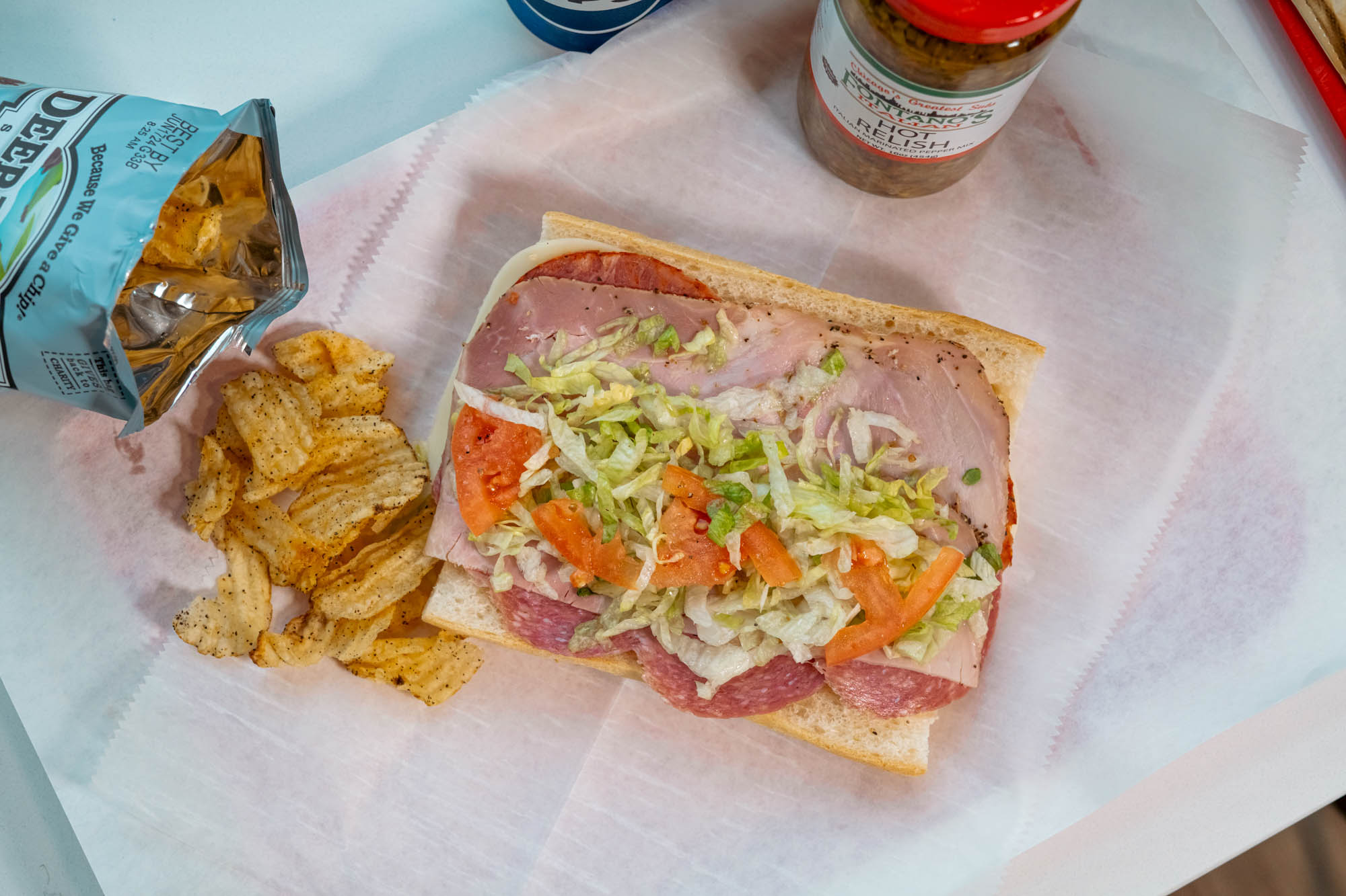 Blockbuster sandwich and chips