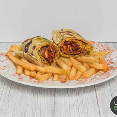 Tandoori Chicken Frankie paired with crispy fries.