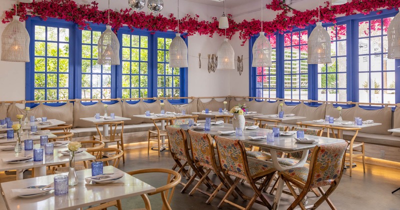 Interior seating area with chairs and tables