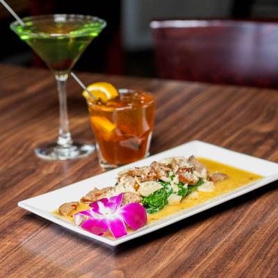 Broccoli Rabe & Sausage, and cocktail drinks.