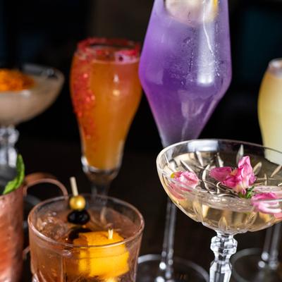 Group shot of various cocktail drinks