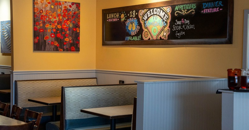 Booth and tables in the dining area