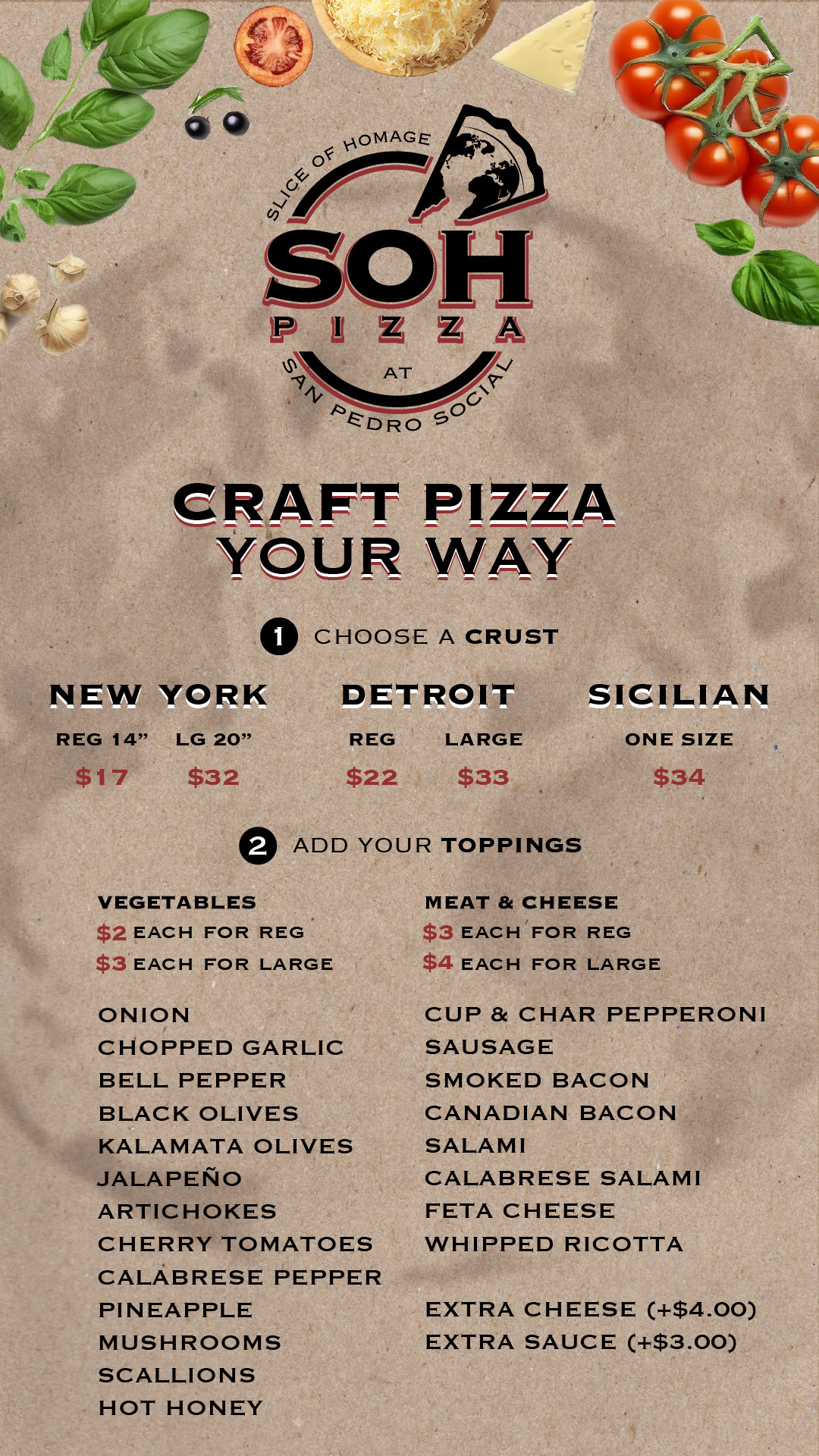 Craft Pizza Your Way Menu