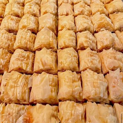 Tray of baked baklava.