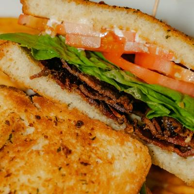 Baconator BLT sandwich, close-up.