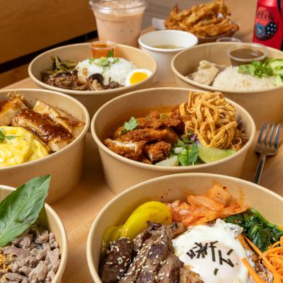 Assorted food dishes.