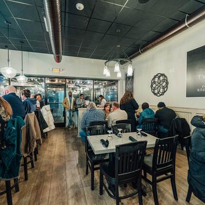 People sitting at tables.