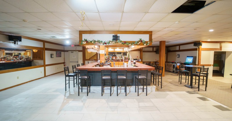 Interior, bar area, bar and bar stools