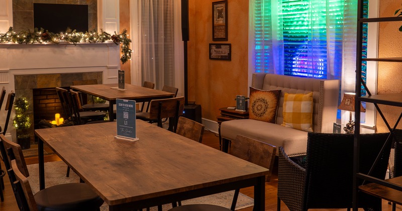 Cozy outdoor seating area at night