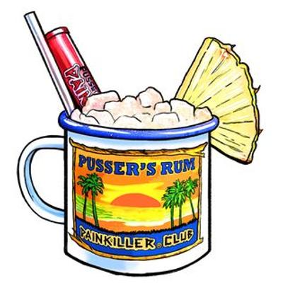 Painkiller cocktail in a painkiller club cup, illustration.