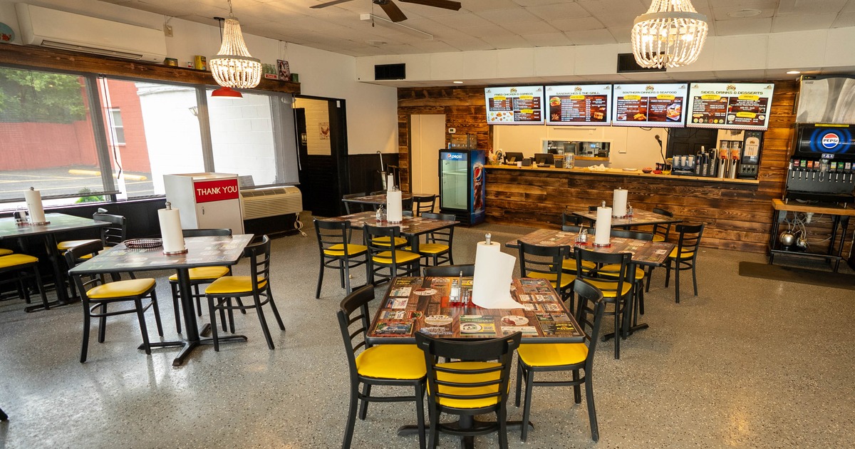 Interior, dining area, tables ready for guests