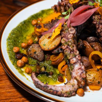 Charred Octopus, closeup.