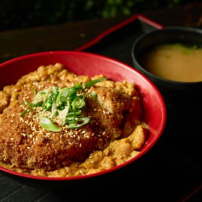 Chicken Katsu on a bed of fried rice.