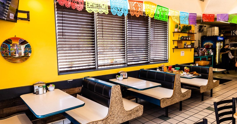 Interior, sitting booths and tables