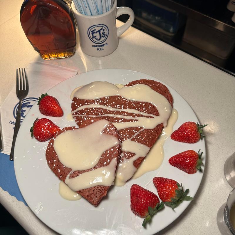 menu item 30 of 31, Valentines Heart Shaped Red Velvet Pancakes*