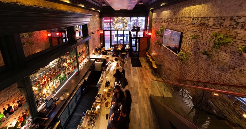 Balcony view, entrance and customers