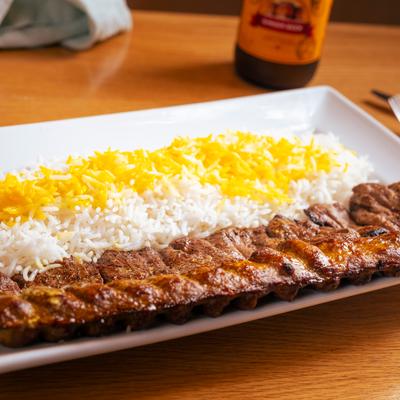 Kebab Barg with rice.