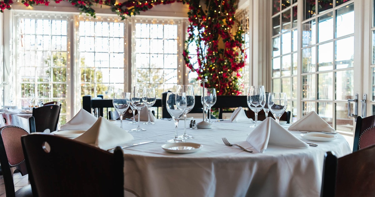 Fully set dining table, closeup