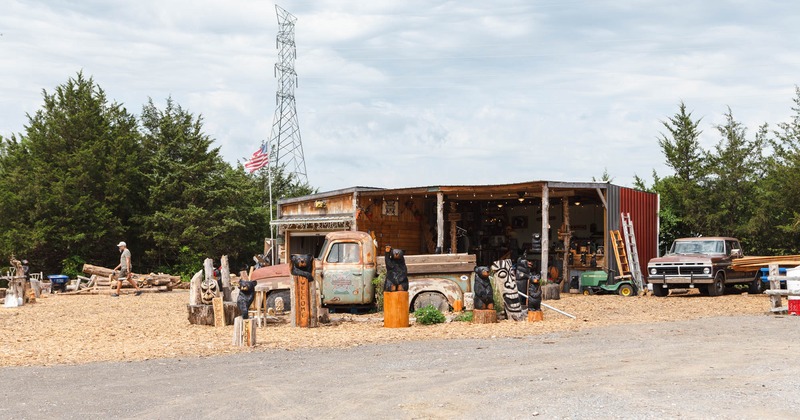 Exterior, atmosphere, old truck, shed and a pile of wood