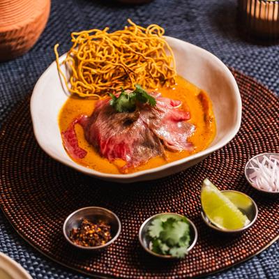 Dish served with garnishes.