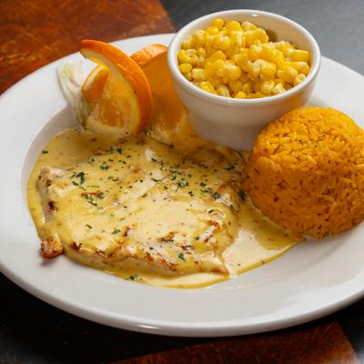 Grilled Orange Chicken - grilled chicken breast topped with orange honey mustard & Grand Marnier sauce.