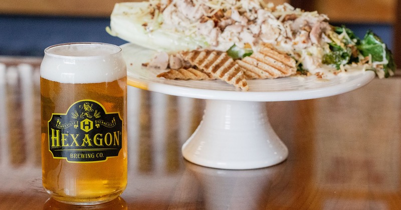 Craft beer and romaine lettuce salad