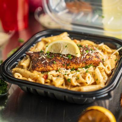 Blackened salmon pasta.
