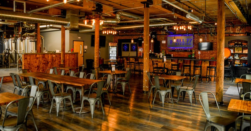 Spacious dining area with a bar