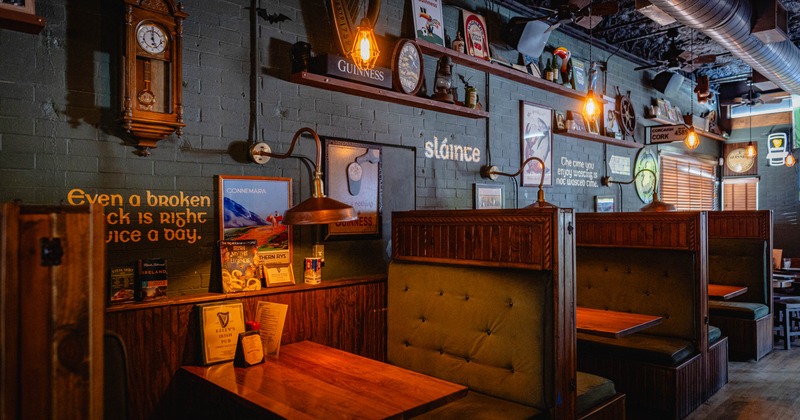 Interior, seating area with booths and tables