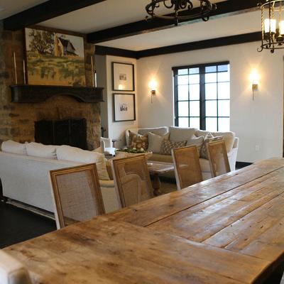 Large hard wood dining tables.