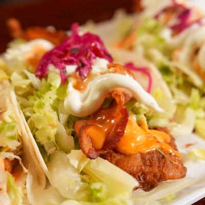 Fish tacos, closeup.