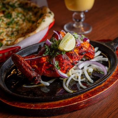 Chicken breast and naan bread.