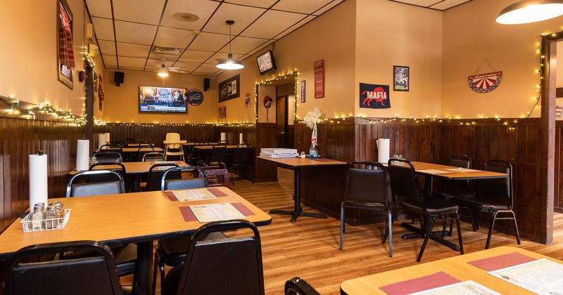 Interior, place for seating with tables