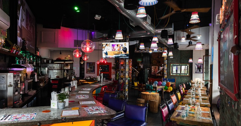 View of a colorful dining space