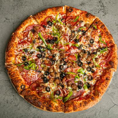 Supreme Pizza, top view.