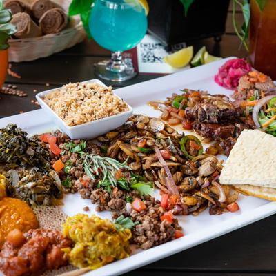 Various dishes served on plate