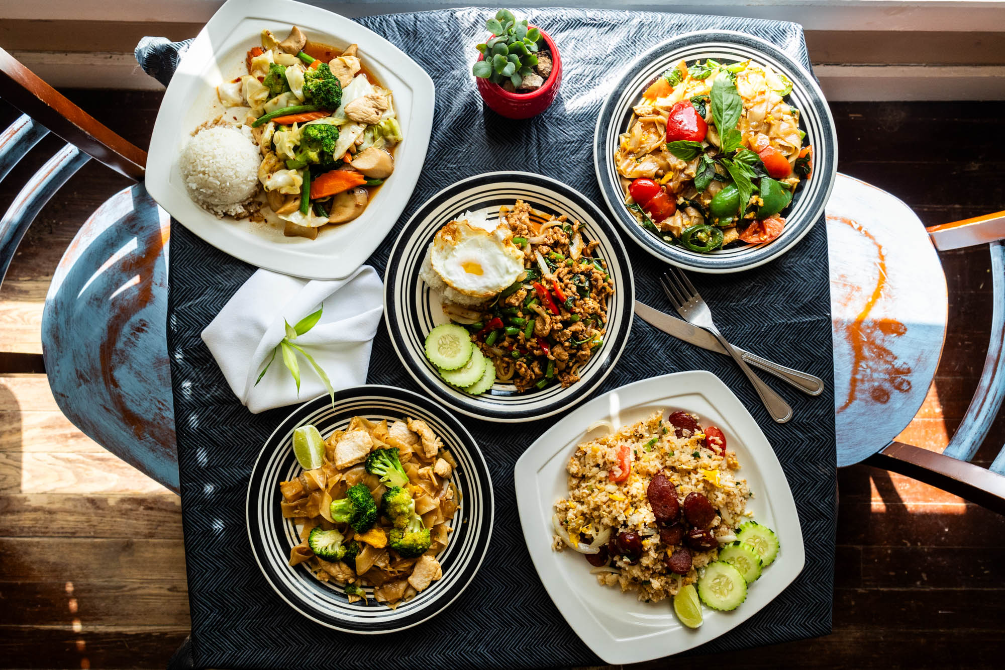 Assorted dishes, top view