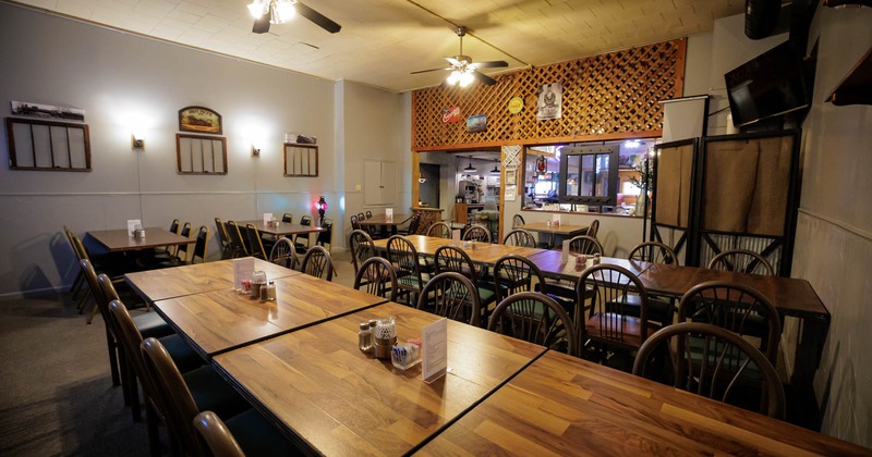 Interior, tables and chairs for guests