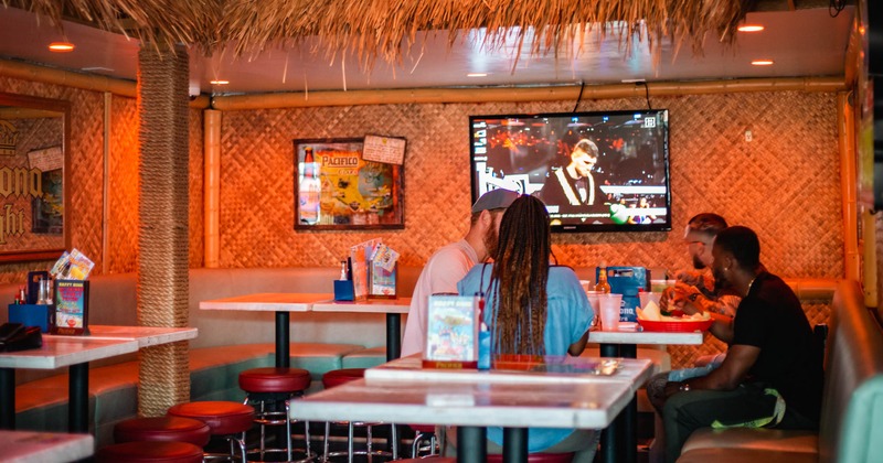Interior, seating, guests dining