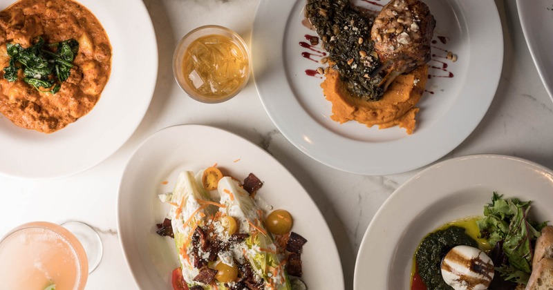 Various served meals, top view