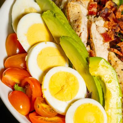 A closeup on the classic cobb salad.