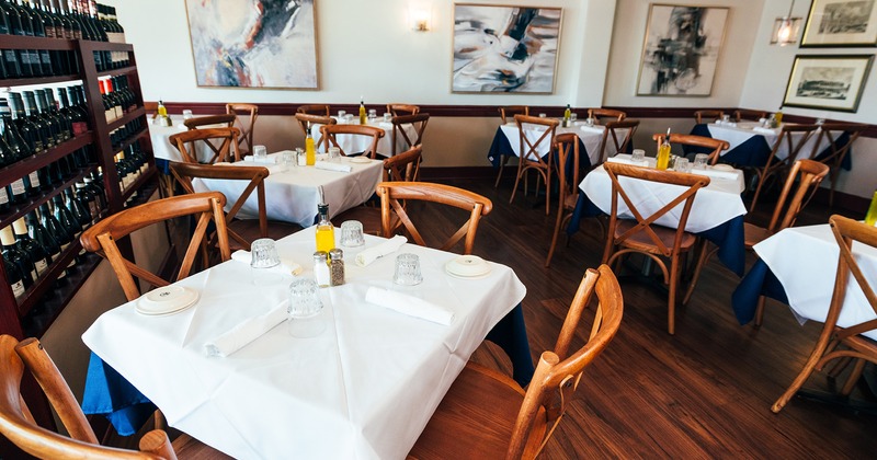 Interior, dining area with set dining tables