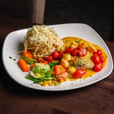 Cod filled with pesto bread crumb crust.