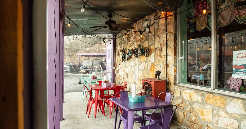 Tables and chairs on the sheltered terrace
