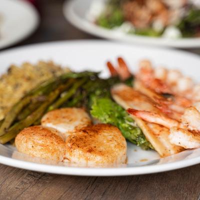 Broiled seafood platter.