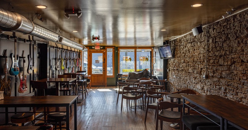 Interior, seating area with tables and chairs