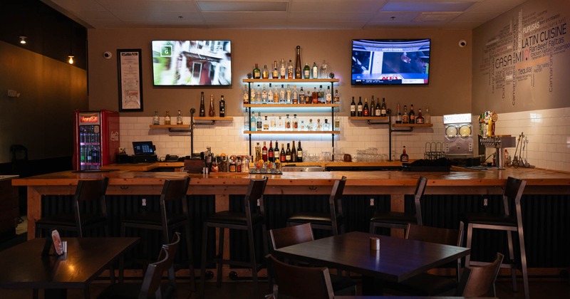 Interior, bar with bar chairs