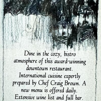 Text about an award-winning restaurant with international cuisine and an extensive wine list