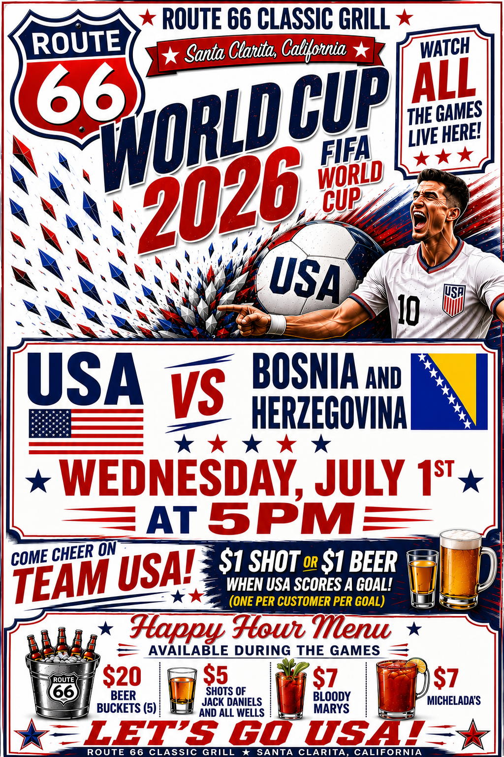 USA Soccer vs Bosnia Herzogovina Wednesday July 1st at 5pm