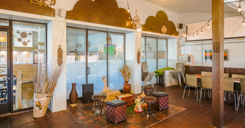 Interior, tables ready for guests